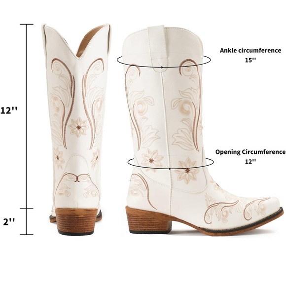 Cowgirl Boots- Elegant White Embroidered - Picture 2 of 5
